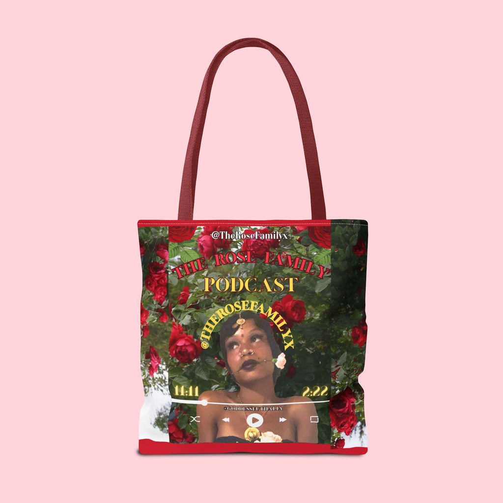 Podcast Rose Tote Bag — Floral Portrait All-Over Print Tote