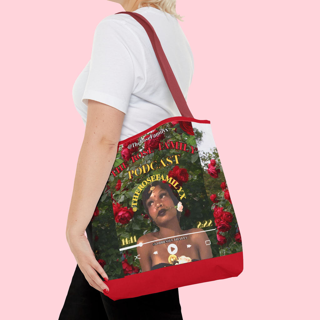 Podcast Rose Tote Bag — Floral Portrait All-Over Print Tote