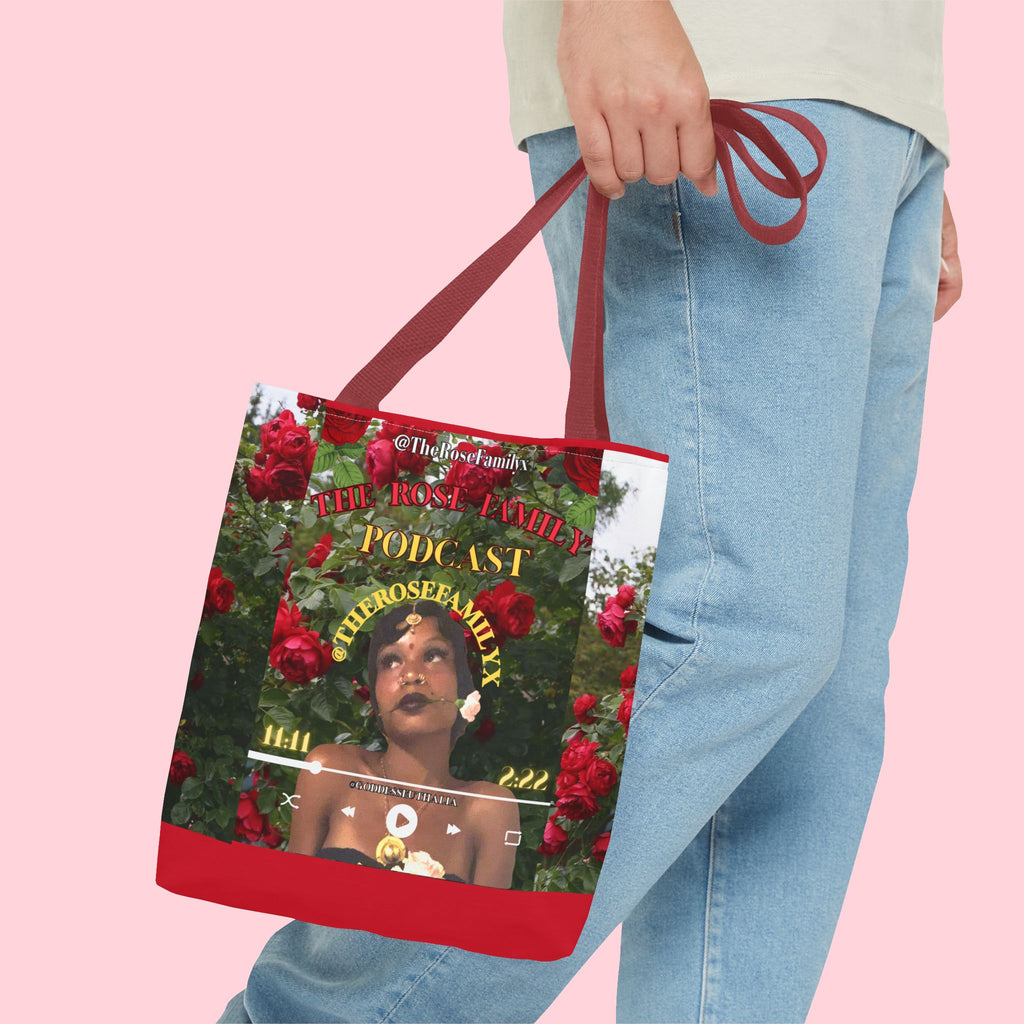 Podcast Rose Tote Bag — Floral Portrait All-Over Print Tote