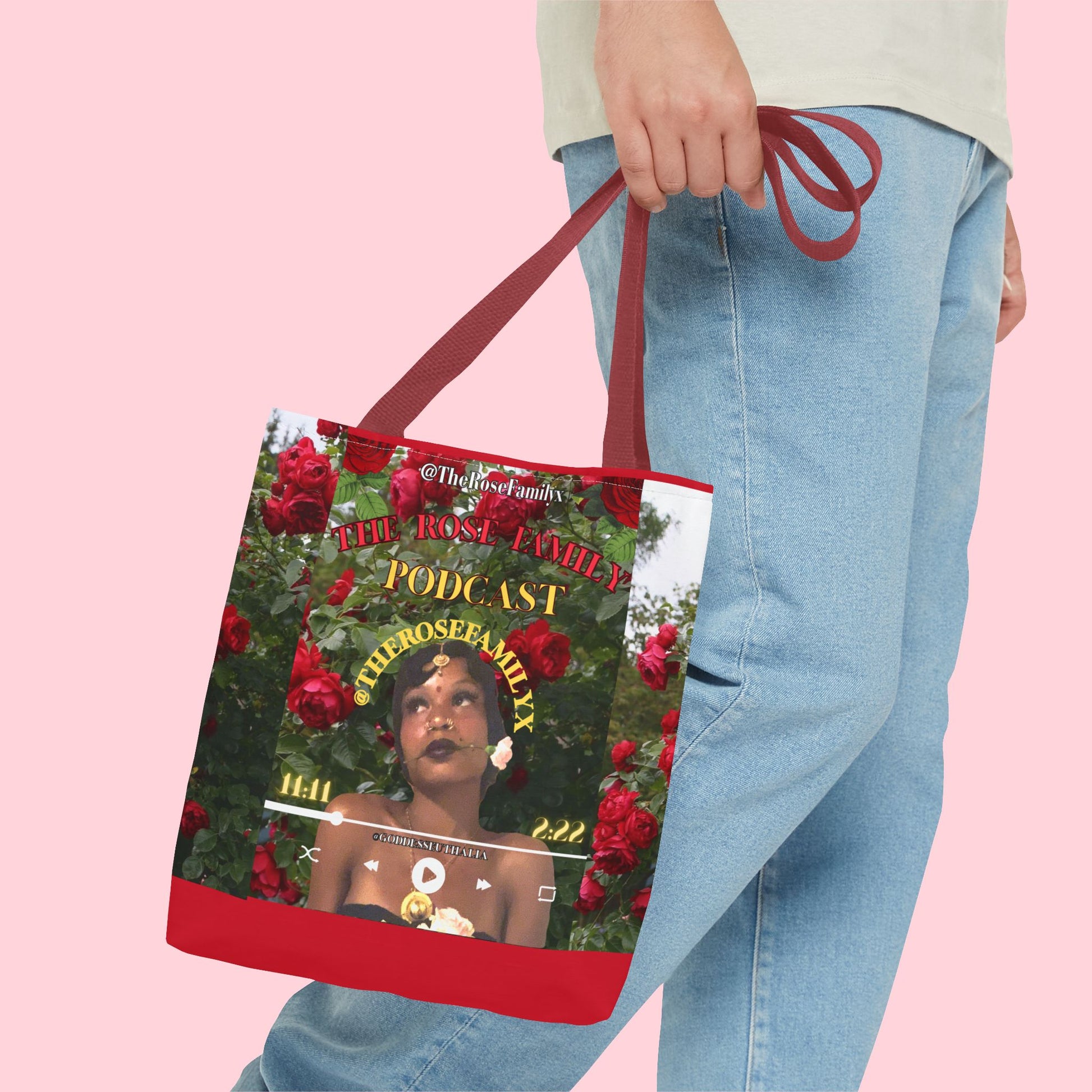 Podcast Rose Tote Bag — Floral Portrait All-Over Print Tote