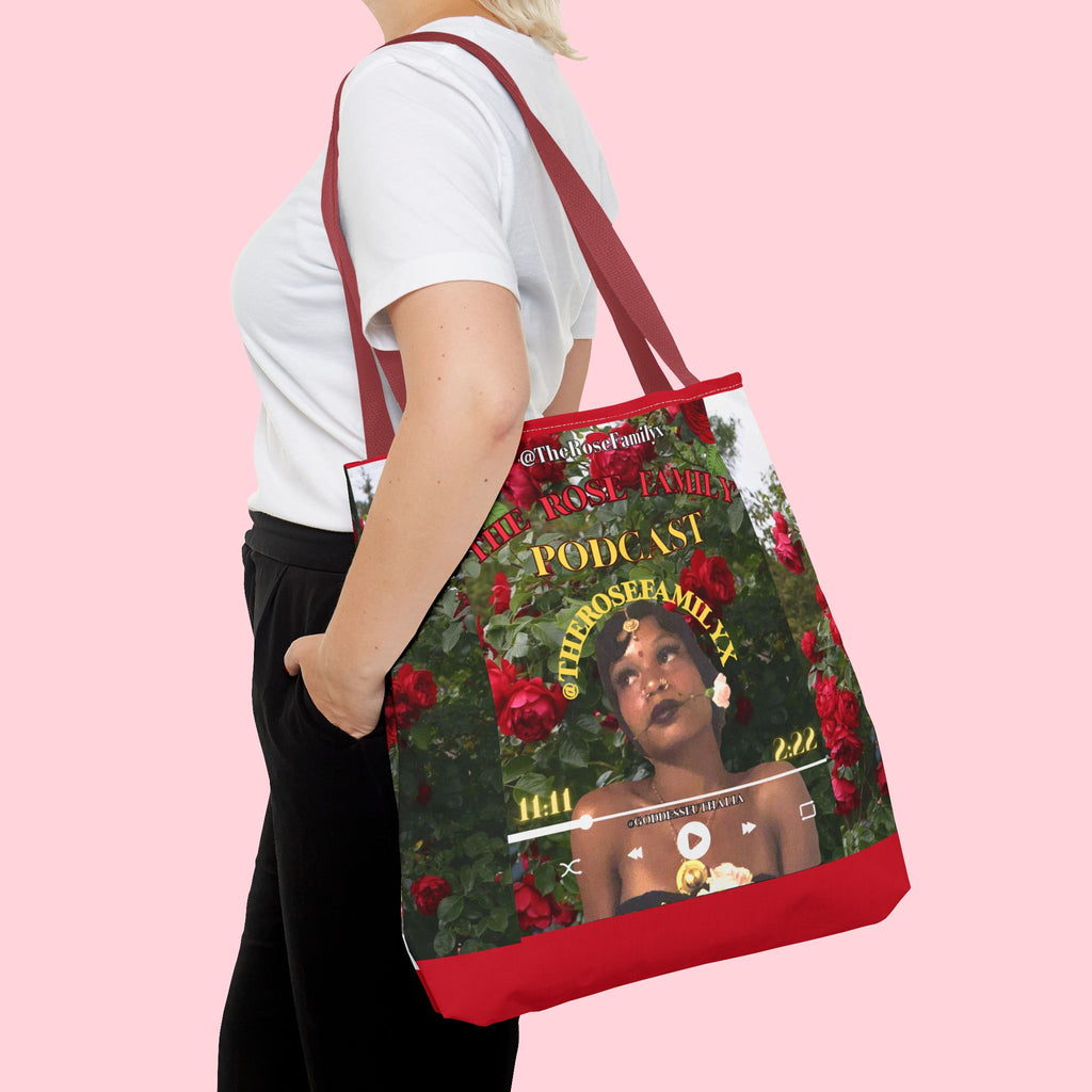 Podcast Rose Tote Bag — Floral Portrait All-Over Print Tote