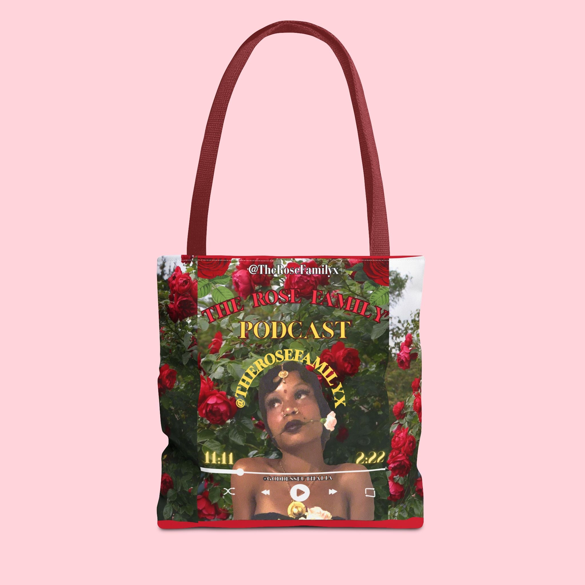 Podcast Rose Tote Bag — Floral Portrait All-Over Print Tote