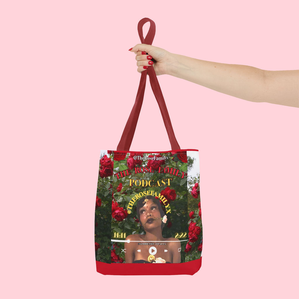 Podcast Rose Tote Bag — Floral Portrait All-Over Print Tote