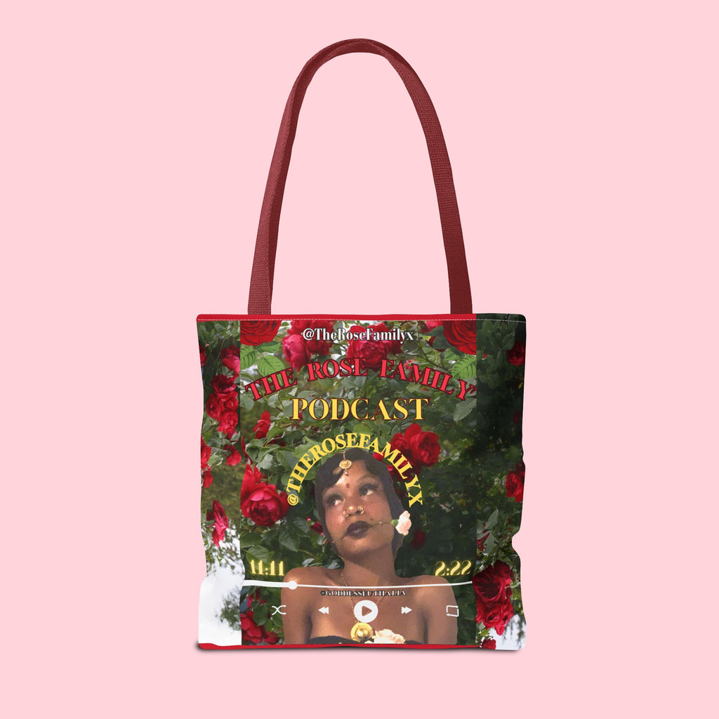Podcast Rose Tote Bag — Floral Portrait All-Over Print Tote