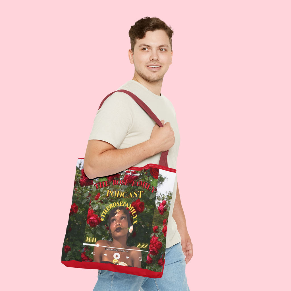 Podcast Rose Tote Bag — Floral Portrait All-Over Print Tote