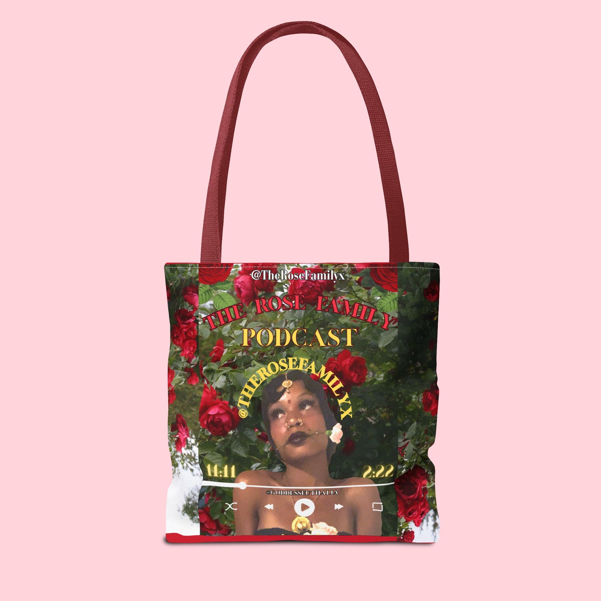 Podcast Rose Tote Bag — Floral Portrait All-Over Print Tote