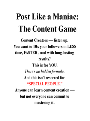 Post Like a Maniac : The Content GAME